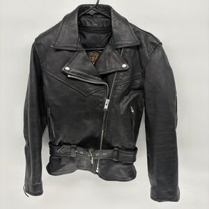 Vintage Unik Genuine Leather Biker‎ Moto Jacket W/ Zippers & Lace Belted Women S